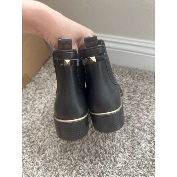 NWT Kate Spade Black & Gold Sedgewick Chelsea solstice rain boot Size 9 - Picture 5 of 10